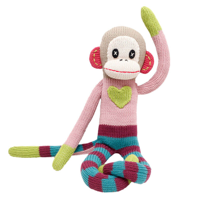 Kuscheltier Affe gestrickt rosa/grün